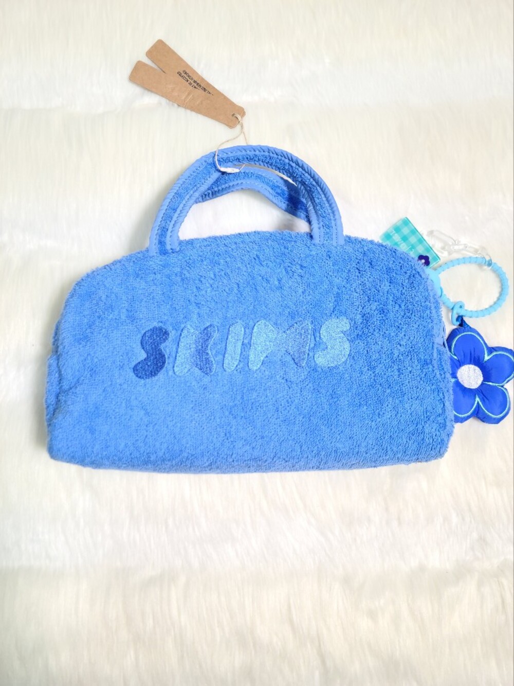 SKIMS Terry Cover-Ups Mini Duffle Bag Blue Tide 10x7 Inch NEW + Charm